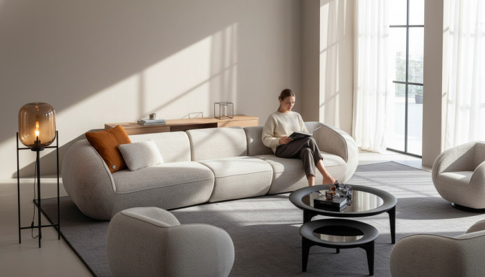 Ensemble de meubles de salon comprenant un fauteuil cinq places, un canapé et un design de meubles rembourrés en deux pièces.