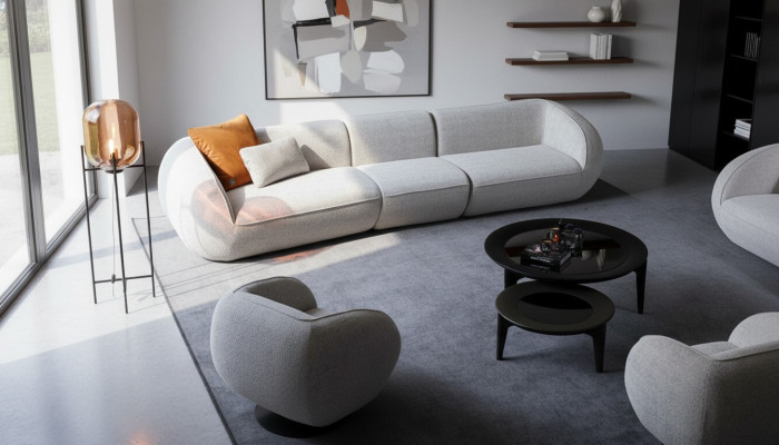 Ensemble de meubles de salon comprenant un fauteuil cinq places, un canapé et un design de meubles rembourrés en deux pièces.