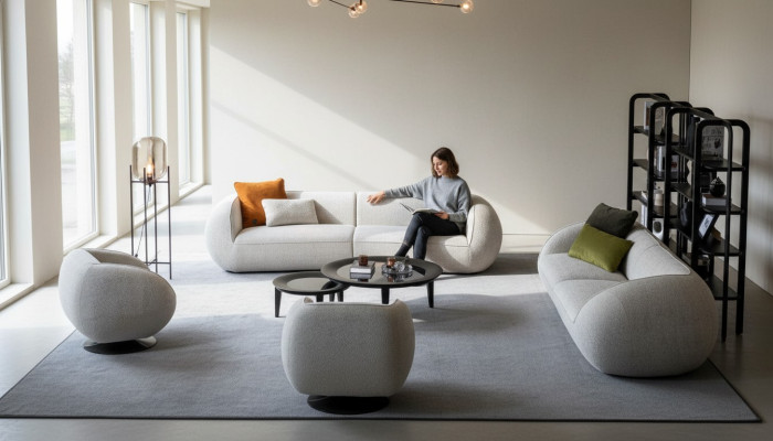 Ensemble de canapé groupe de sièges lounge trois places fauteuil d'angle rembourré moderne