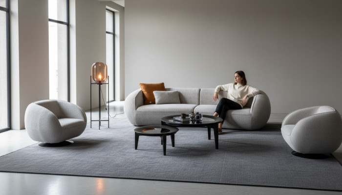 Ensemble de canapé de luxe gris quatre places fauteuil canapés de luxe meubles en textile