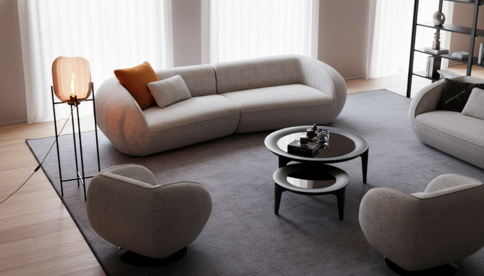 Ensemble de canapé de luxe gris quatre places fauteuil canapés de luxe meubles en textile