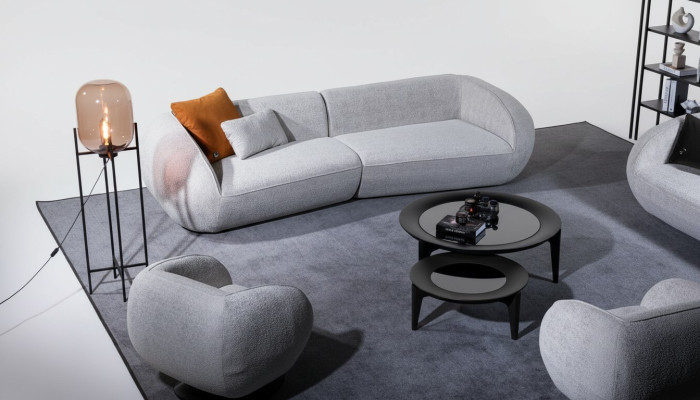 Ensemble de canapé de luxe gris quatre places fauteuil canapés de luxe meubles en textile