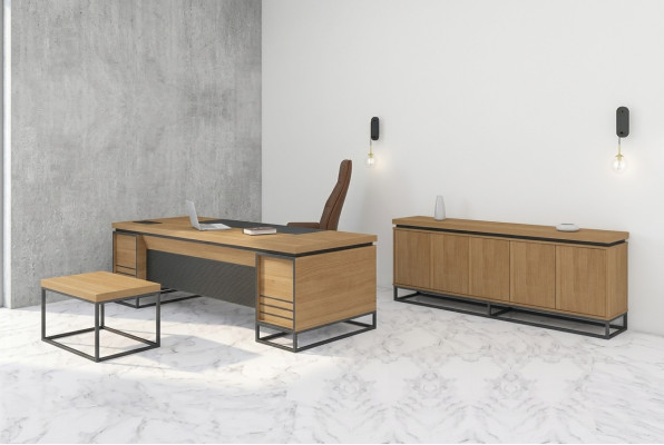 Ensemble de meubles de bureau brun pour le bureau comprenant une table de salle d’étude en 3 pièces.