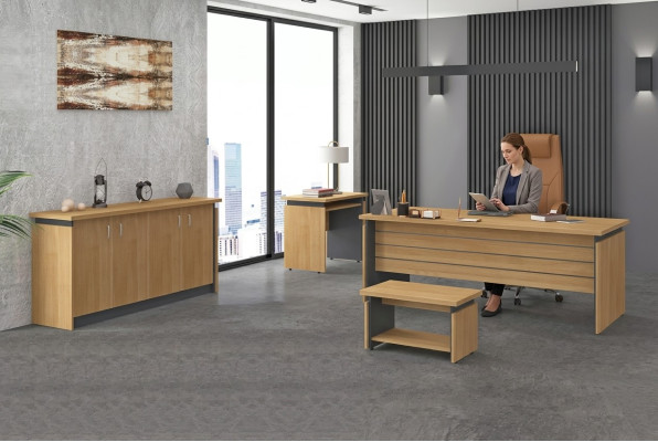Salle d'étude Ensemble complet de mobilier en bois pour bureau, 4 pièces de mobilier de bureau