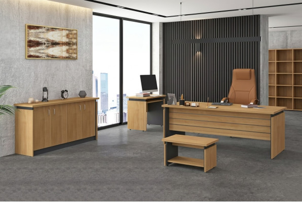 Salle d'étude Ensemble complet de mobilier en bois pour bureau, 4 pièces de mobilier de bureau