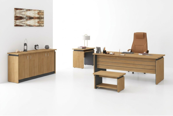 Salle d'étude Ensemble complet de mobilier en bois pour bureau, 4 pièces de mobilier de bureau