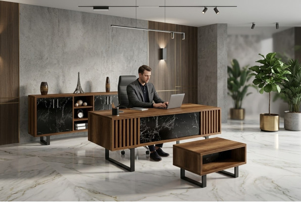 Ensemble de bureau avec table en marbre, armoire de bureau, 4 pièces.