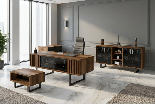 Ensemble de bureau avec table en marbre, armoire de bureau, 4 pièces.