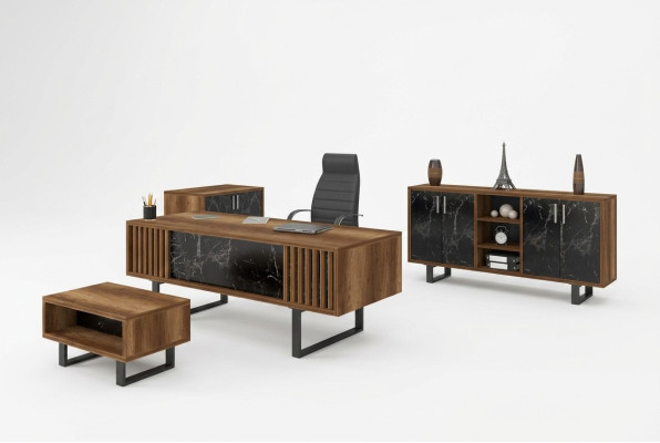 Ensemble de bureau avec table en marbre, armoire de bureau, 4 pièces.