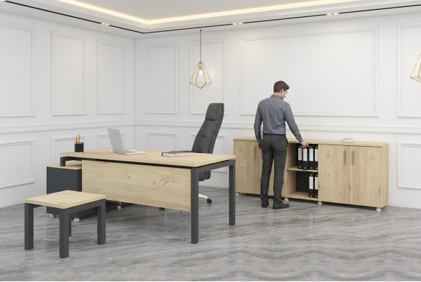 Luxueux ensemble de bureau moderne en bois. Bureau d'angle Armoire Table basse