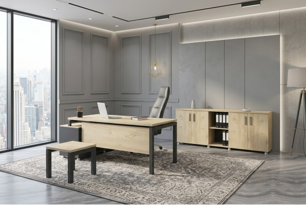 Luxueux ensemble de bureau moderne en bois. Bureau d'angle Armoire Table basse