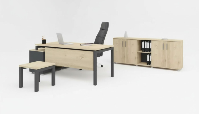 Luxueux ensemble de bureau moderne en bois. Bureau d'angle Armoire Table basse