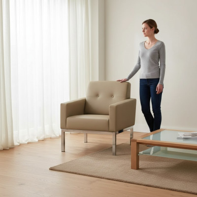Fauteuil Mobilier de bureau Salle d'étude Beige Siège Bois Meubles Fauteuil rembourré