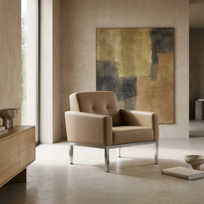 Fauteuil Mobilier de bureau Salle d'étude Beige Siège Bois Meubles Fauteuil rembourré