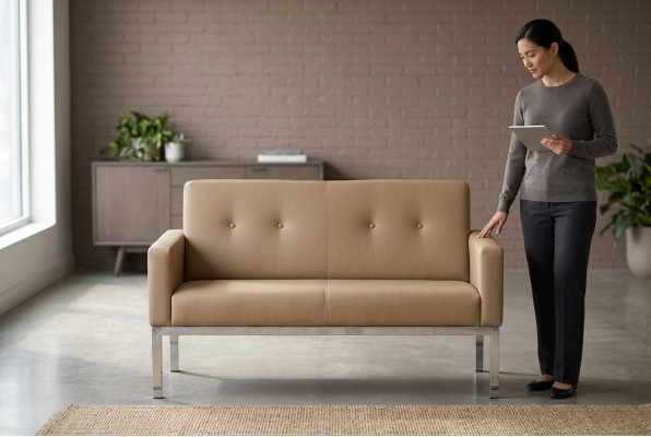 Beige Canapé rembourré Deux places Mobilier de bureau Cadre en bois Revêtements textiles
