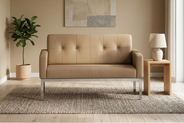 Beige Canapé rembourré Deux places Mobilier de bureau Cadre en bois Revêtements textiles