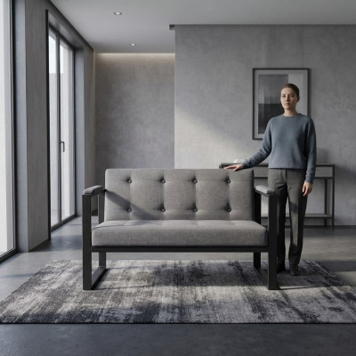 Banc design gris Deux places Housse en textile Mobilier de bureau Meuble
