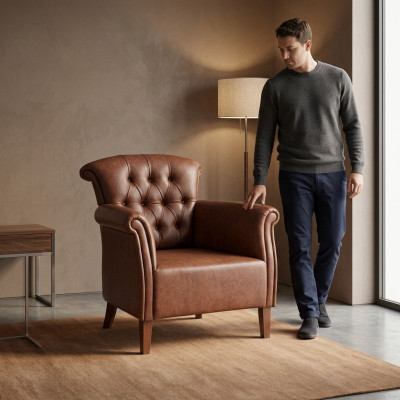 Fauteuil design marron Mobilier Luxe Chesterfield Chaise de bureau exécutive de luxe