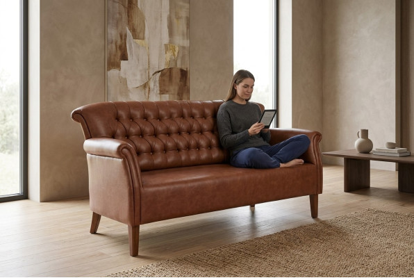 Canapé Chesterfield trois places de luxe en cuir brun Mobilier de salon Canapés modernes