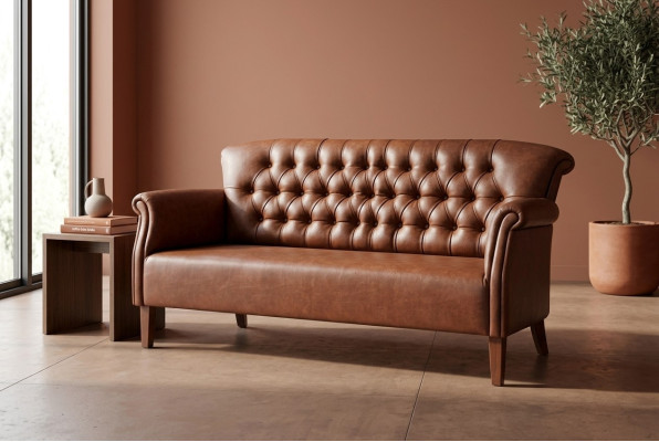 Canapé Chesterfield trois places de luxe en cuir brun Mobilier de salon Canapés modernes