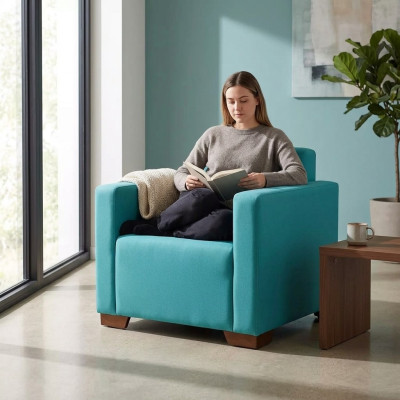 Fauteuil Salle d'étude Bleu Siège Mobilier de bureau Fauteuil rembourré neuf Textile