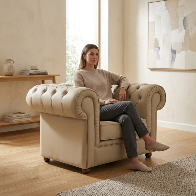 Fauteuil Chesterfield Mobilier de bureau de luxe Fauteuil crapaud rembourré individuel Moderne