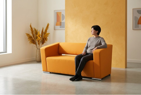 Canapé jaune Luxe Canapé deux places Mobilier de bureau Tissu Ameublement de bureau