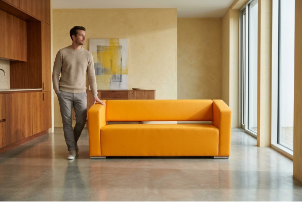 Trois places Orange bureau étude canapé luxueux en tissu de salle de séjour