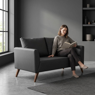 Canapé moderne deux places élégant noir mobilier de bureau de salle d'étude
