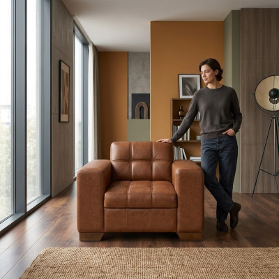 Fauteuil marron Design moderne Siège Salle d'étude nouveau fauteuil rembourré