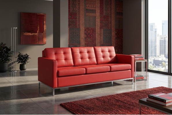 Trois places rouge Canapé Moderne de Luxe Siège Rembourré Canapé en Textile Style