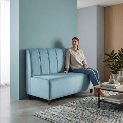 Canapé en tissu, canapé en textile, moderne, bleu, deux places