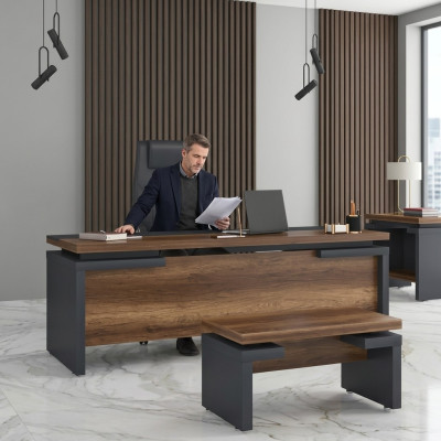 Brun gris bureau 220x90cm Table de luxe Bureau exécutif Bureau de bureau