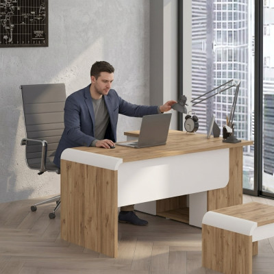 Coin de bureau brun. Mobilier de bureau. Bureau design. Bureau de directeur.