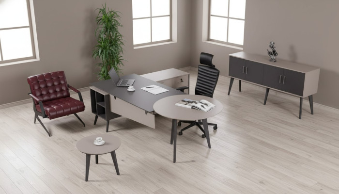 Ensemble de bureau moderne pour étude, complet avec bureau design et mobilier.