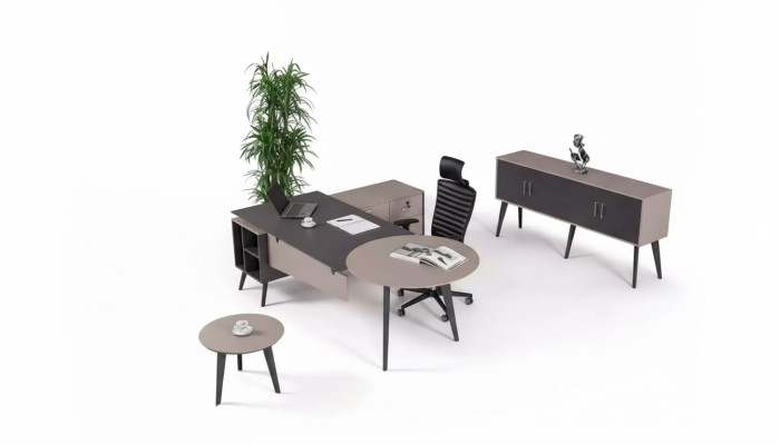 Ensemble de bureau moderne pour étude, complet avec bureau design et mobilier.
