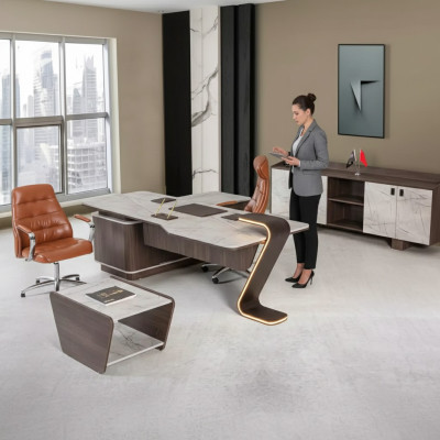 Meubles de luxe Mobilier de bureau Complet Ensemble de table Armoire de bureau 3 pièces