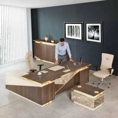 Mobilier de salle d'étude Bureau d'angle Cabinet de bureau de luxe Table basse 3 pièces