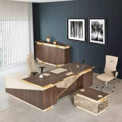 Mobilier de salle d'étude Bureau d'angle Cabinet de bureau de luxe Table basse 3 pièces