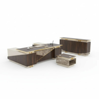 Mobilier de salle d'étude Bureau d'angle Cabinet de bureau de luxe Table basse 3 pièces