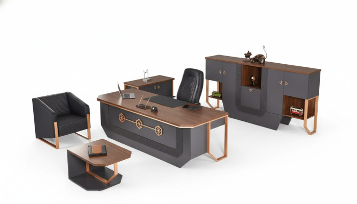 Ensemble de meubles de bureau de luxe, mobilier de salle d'étude, bureau, armoires, table basse