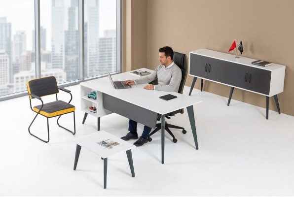 Bureau d'angle blanc Armoire de bureau Tables basses Meubles de bureau Ameublement