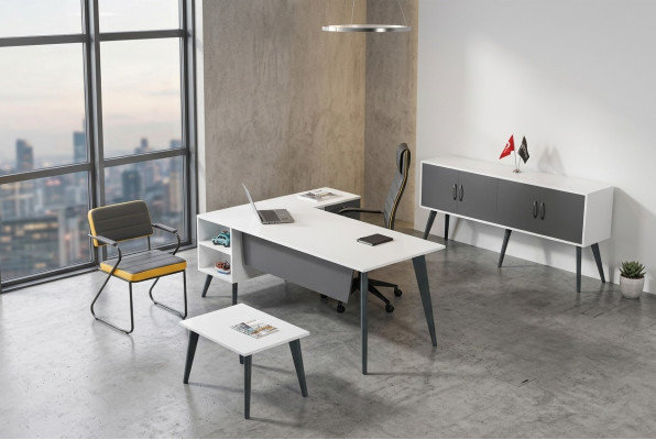 Bureau d'angle blanc Armoire de bureau Tables basses Meubles de bureau Ameublement