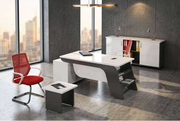 Ensemble de bureau blanc Bureau d'angle Mobilier de bureau Armoire Table basse 3 pièces neuves