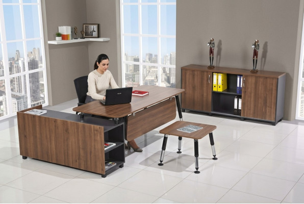Table Meubles en bois Ensemble de bureau Meubles de salle d'étude Bureau d'angle Armoires 3 pièces