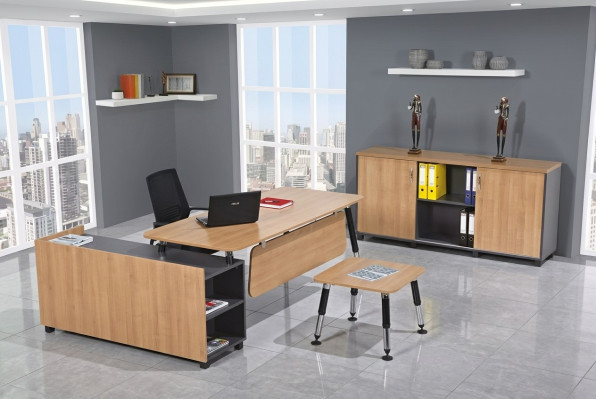 Table Meubles en bois Ensemble de bureau Meubles de salle d'étude Bureau d'angle Armoires 3 pièces