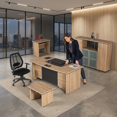 Mobilier de bureau de luxe Bureau Étagères Table d'appoint Classeur 4 pièces