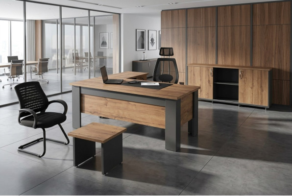 Ensemble de bureau brun complet Ensemble de salle d'étude Table Armoire Bureau d'angle