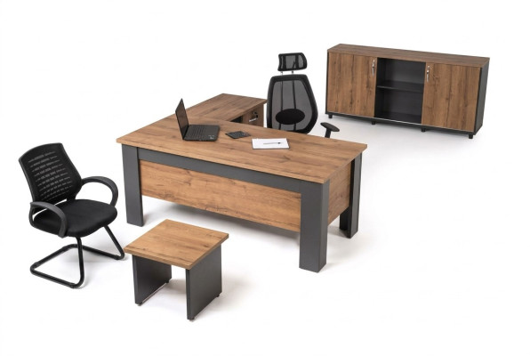 Ensemble de bureau brun complet Ensemble de salle d'étude Table Armoire Bureau d'angle