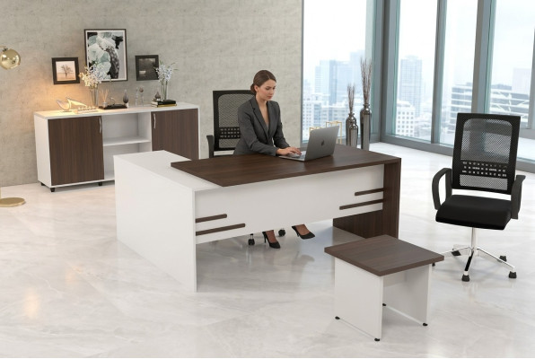 Ensemble de bureau blanc de luxe pour étude, mobilier complet pour la pièce, ensemble de 3 pièces.